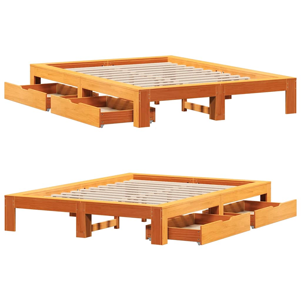 Bed frame without mattress brown wax 150x200cm solid pine wood