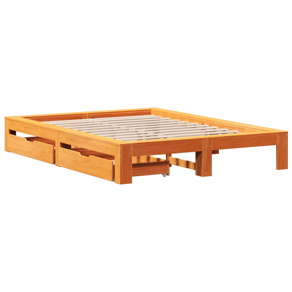 Bed frame without mattress brown wax 140x200cm solid pine wood