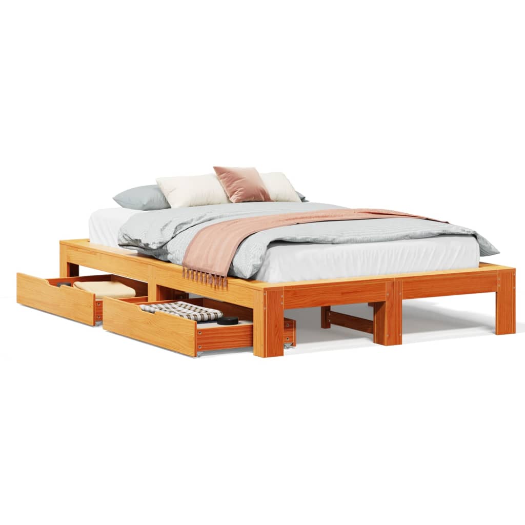 Bed frame without mattress brown wax 120x200cm solid pine wood