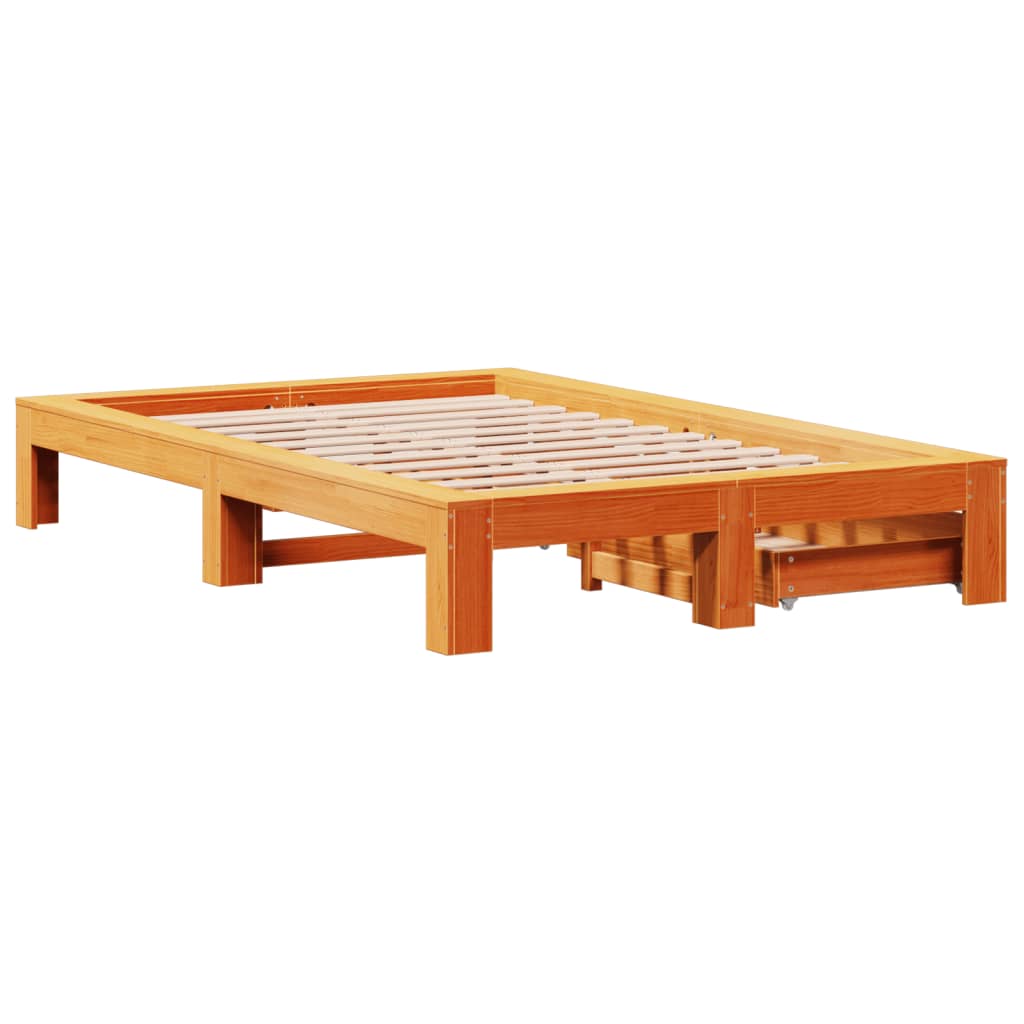 Bed frame without mattress brown wax 120x200cm solid pine wood