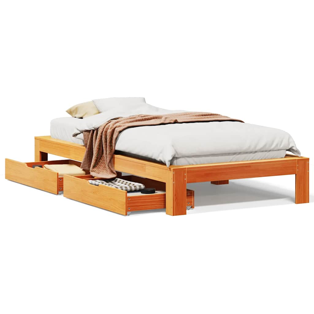 Bed frame without mattress brown wax 100x200cm solid pine wood