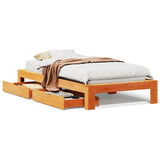 Bed frame without mattress brown wax 100x200cm solid pine wood