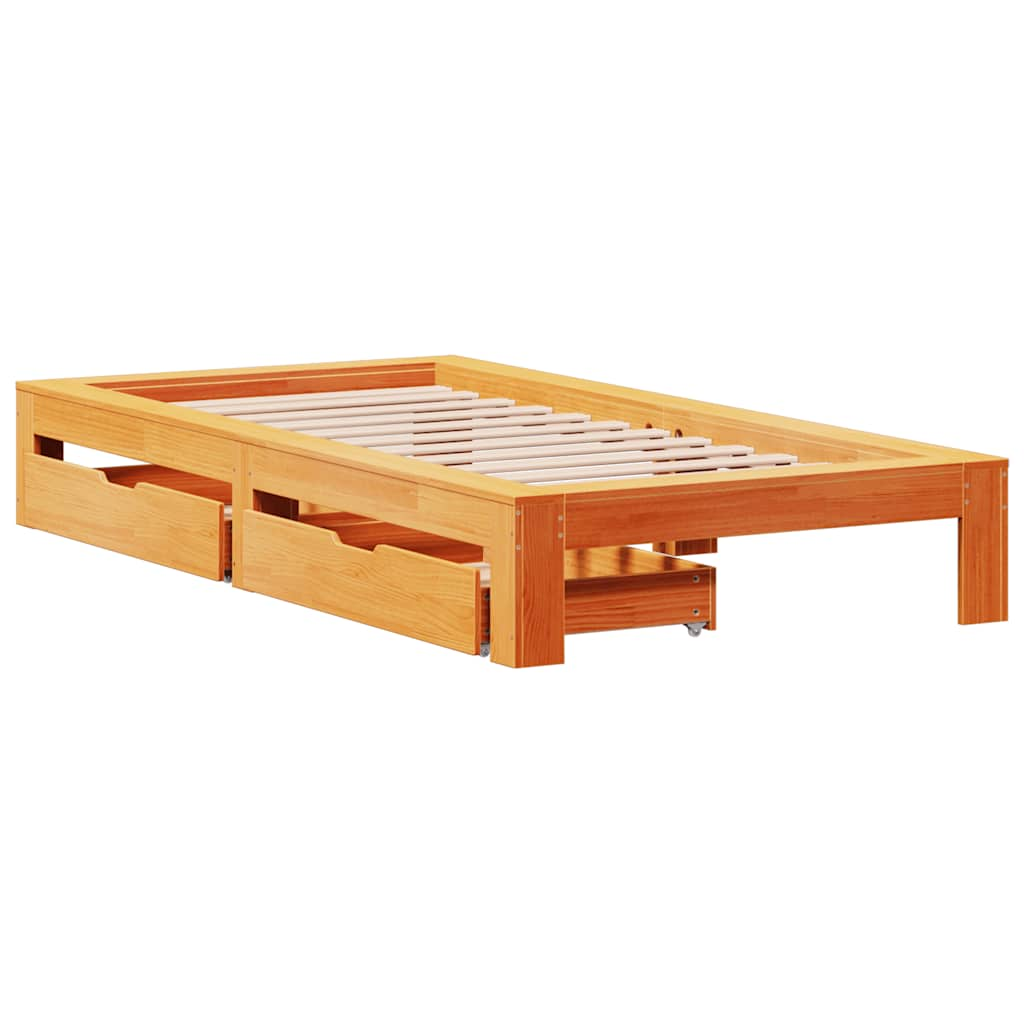 Bed frame without mattress brown wax 100x200cm solid pine wood