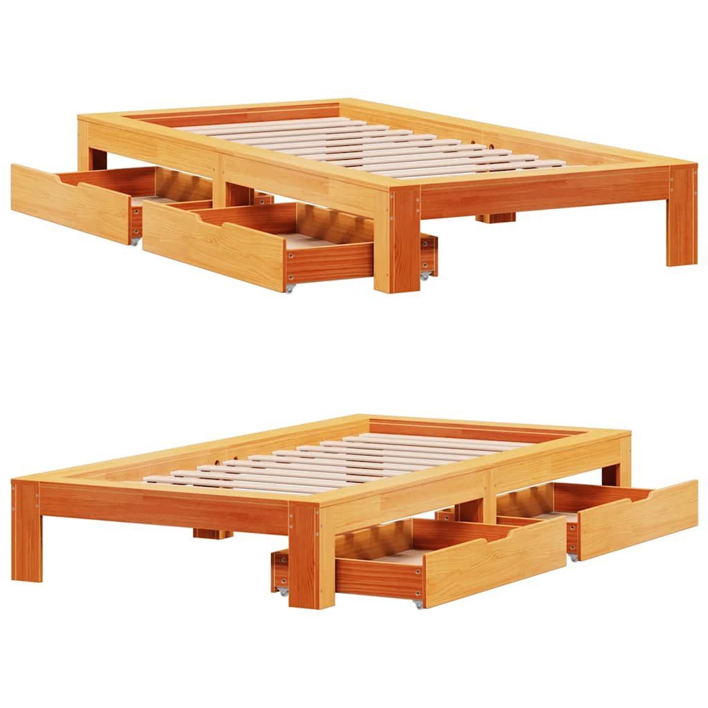 Bed frame without mattress brown wax 100x200cm solid pine wood