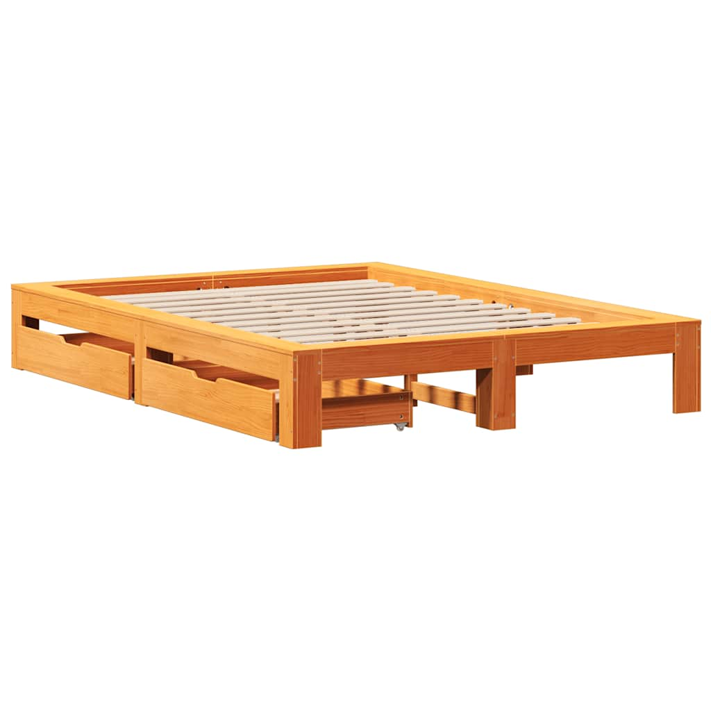 Cadre de lit sans matelas cire marron 140x190cm bois pin massif