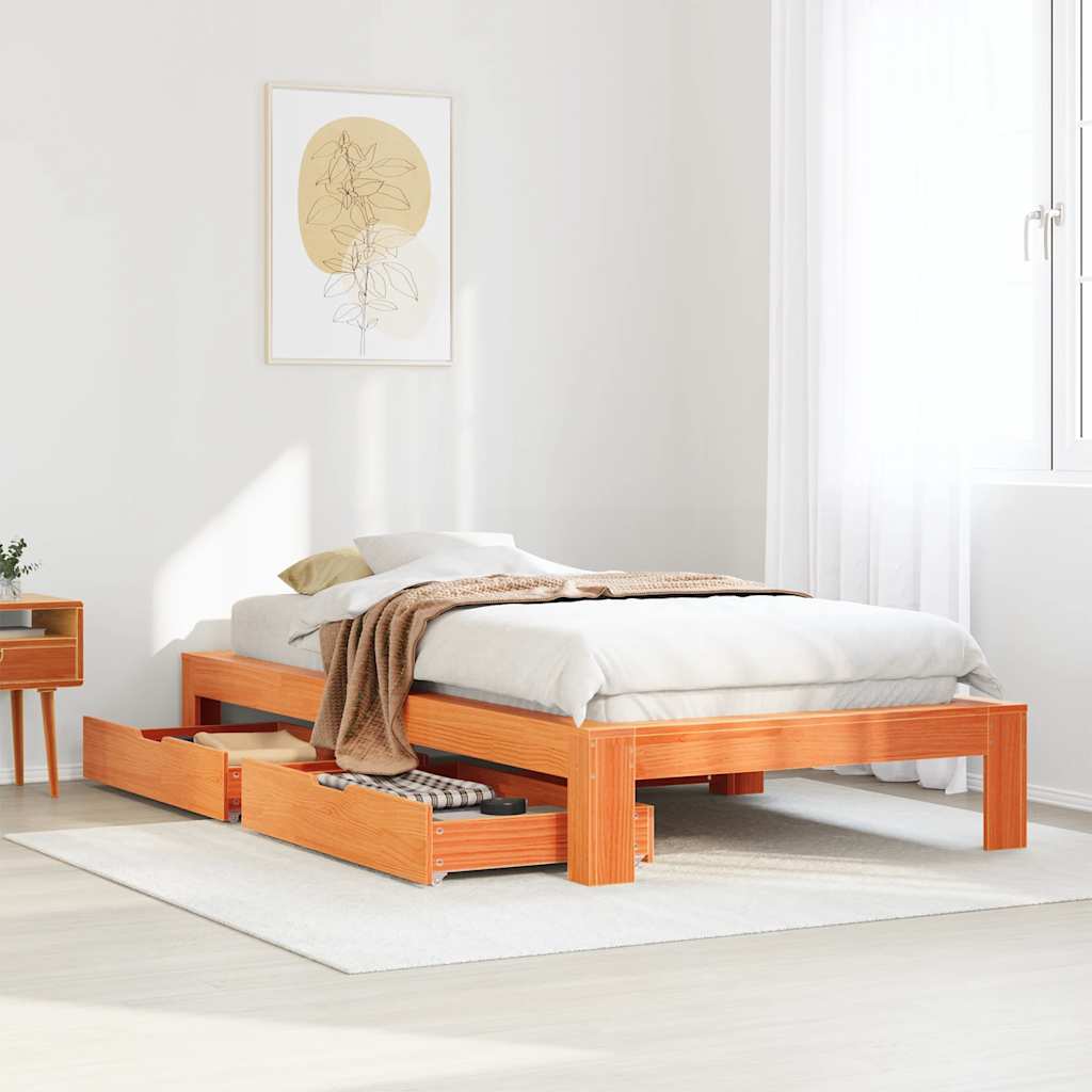 Bed frame without mattress brown wax 90x190 cm solid pine wood