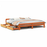 Bed frame without mattress brown wax 200x200cm solid pine wood