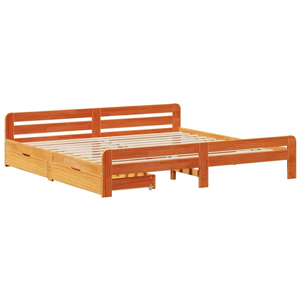 Bed frame without mattress brown wax 200x200cm solid pine wood