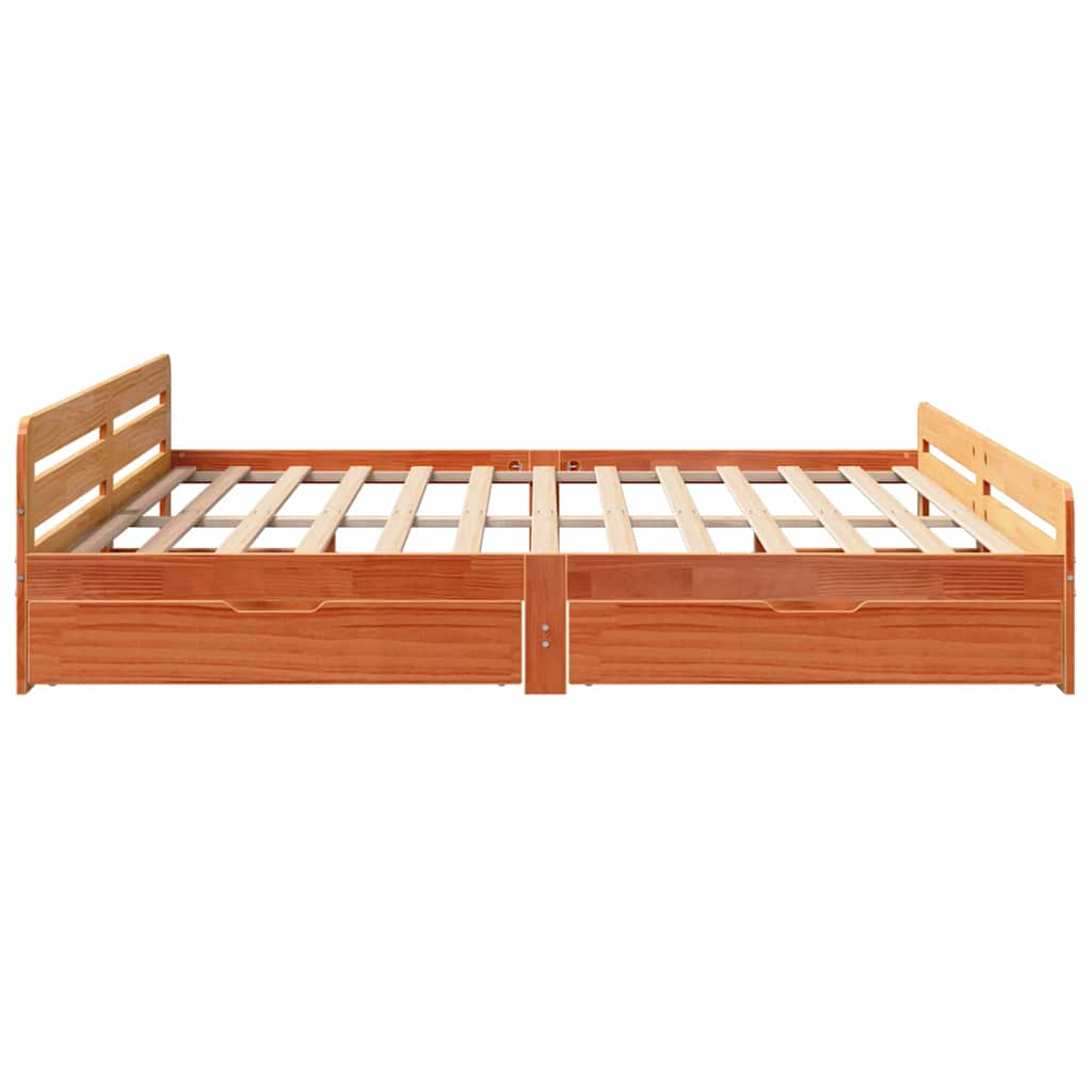 Bed frame without mattress brown wax 200x200cm solid pine wood