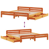 Bed frame without mattress brown wax 200x200cm solid pine wood