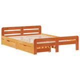 Bed frame without mattress brown wax 160x200cm solid pine wood