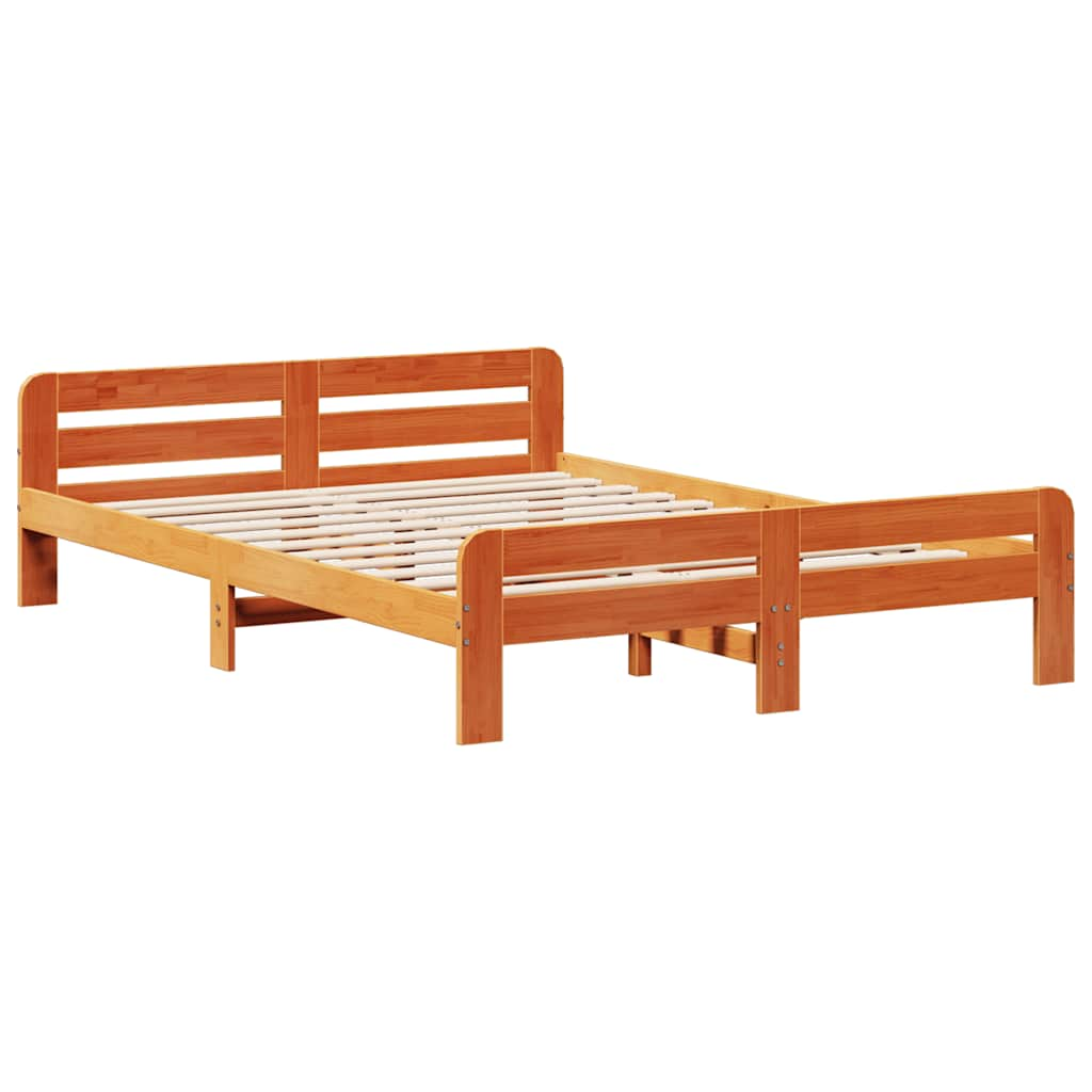 Bed frame without mattress brown wax 160x200cm solid pine wood