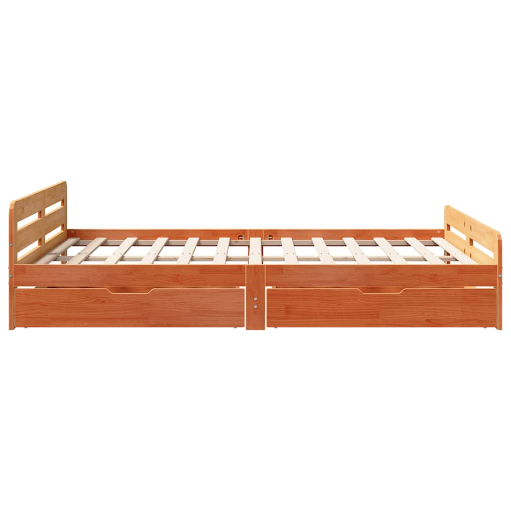 Bed frame without mattress brown wax 160x200cm solid pine wood