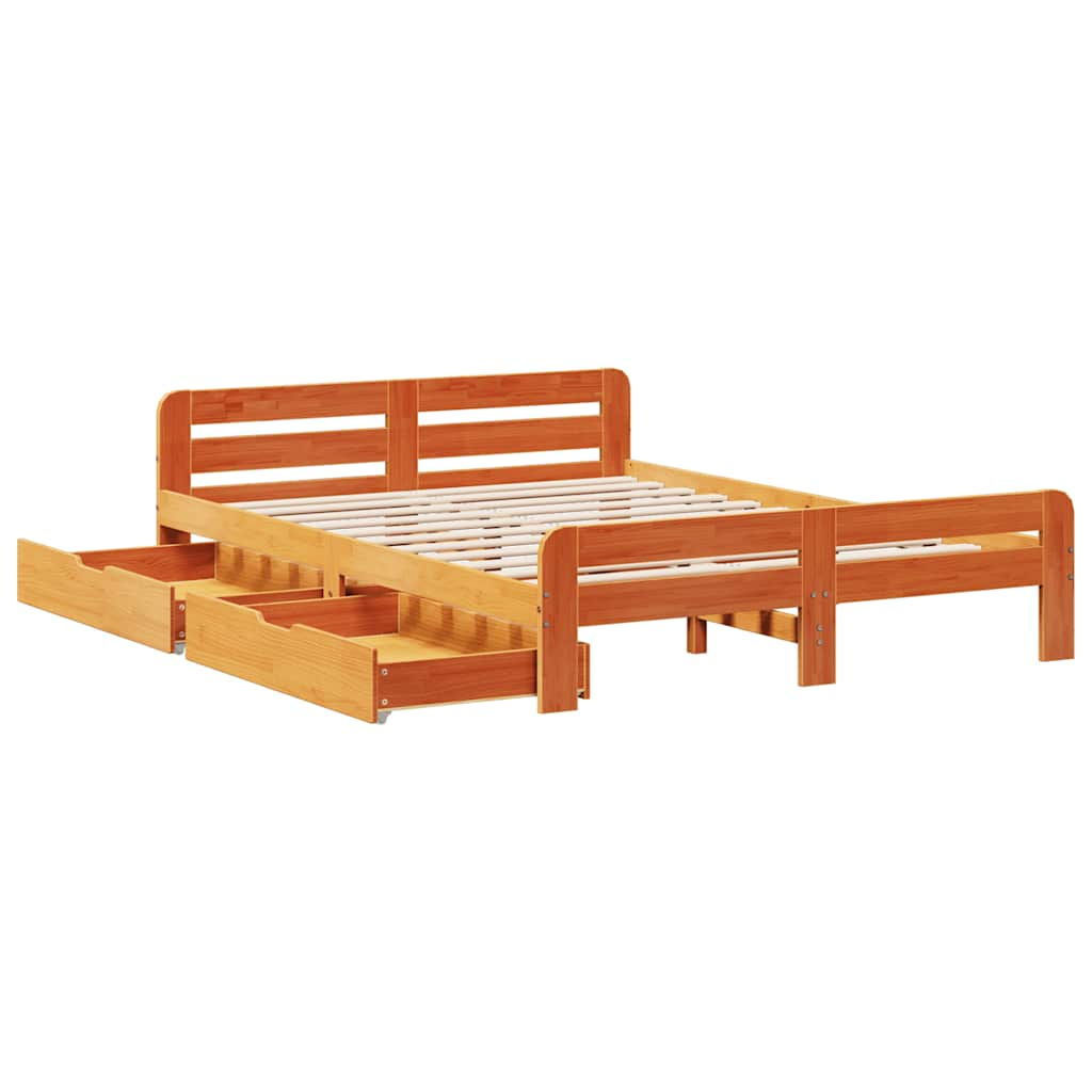 Bed frame without mattress brown wax 160x200cm solid pine wood