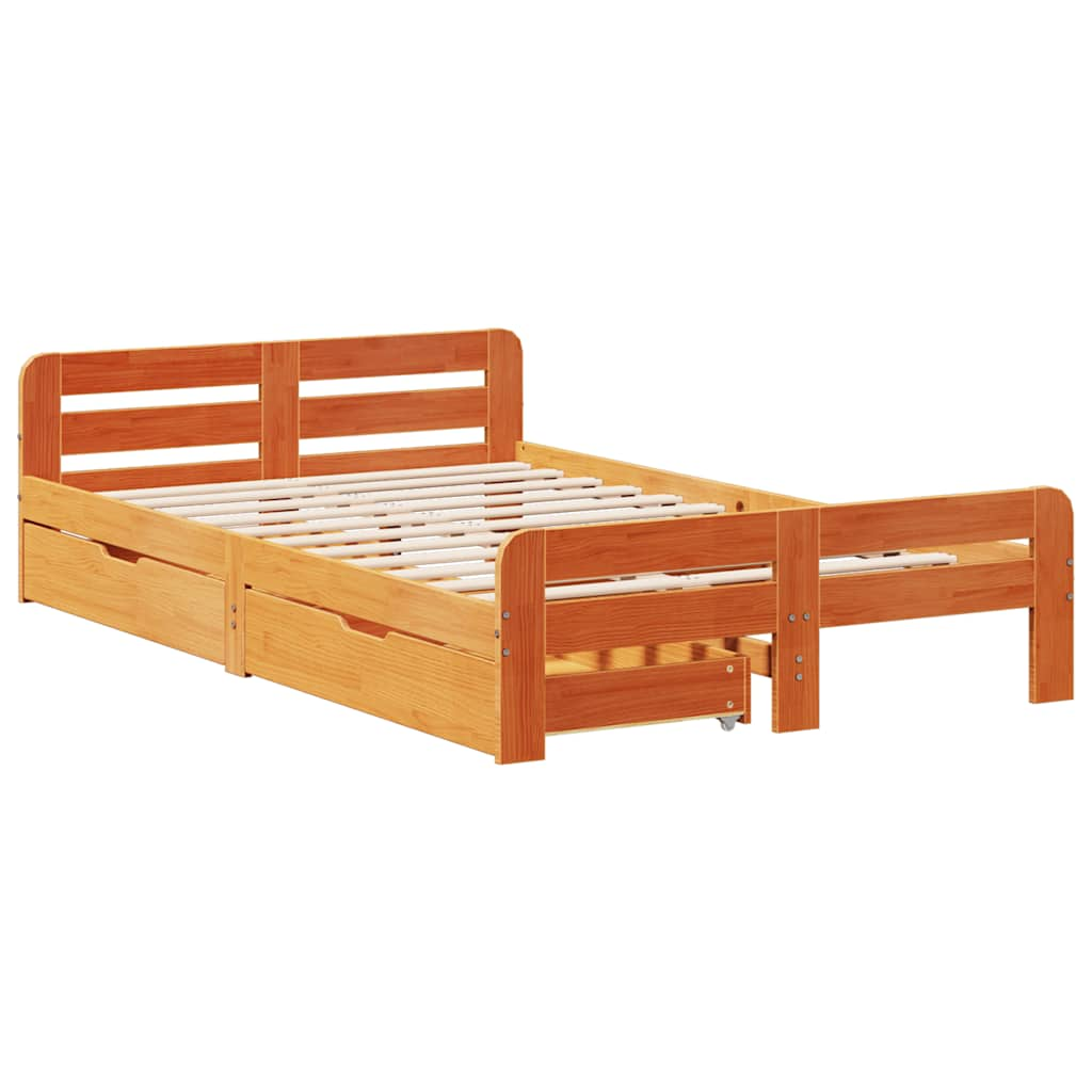 Bed frame without mattress brown wax 120x200cm solid pine wood