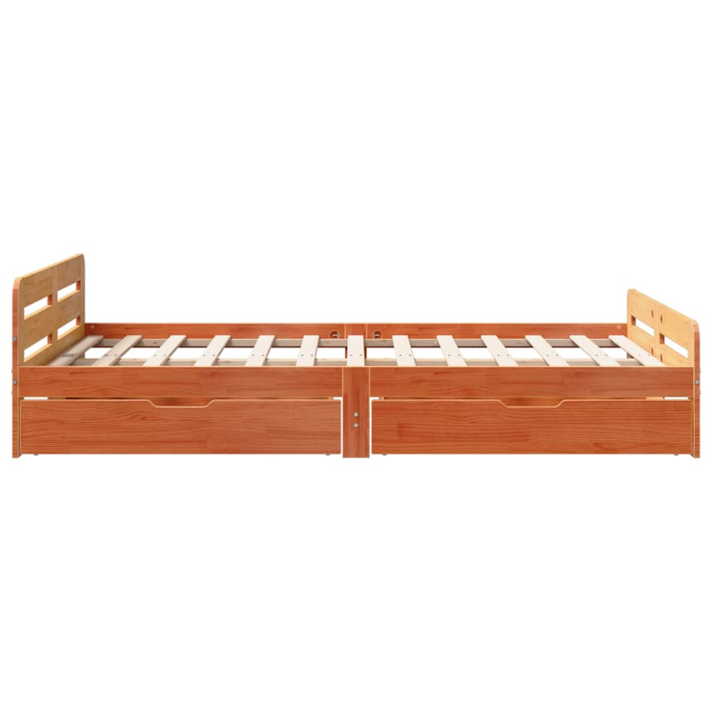 Bed frame without mattress brown wax 120x200cm solid pine wood