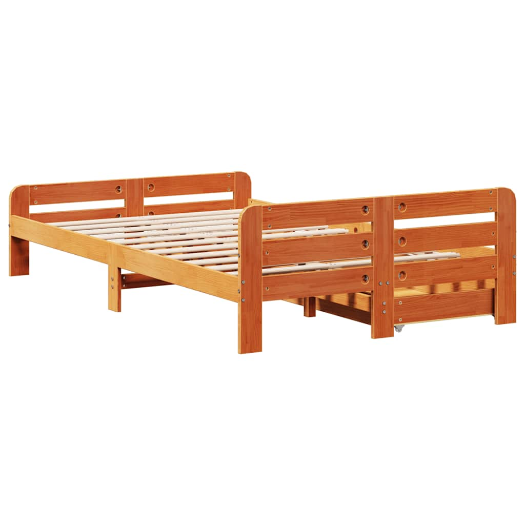 Bed frame without mattress brown wax 120x200cm solid pine wood