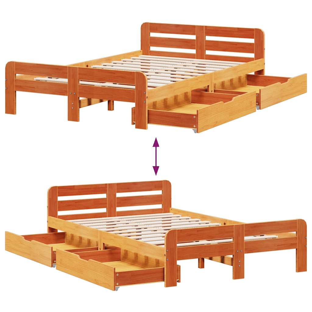 Bed frame without mattress brown wax 120x200cm solid pine wood