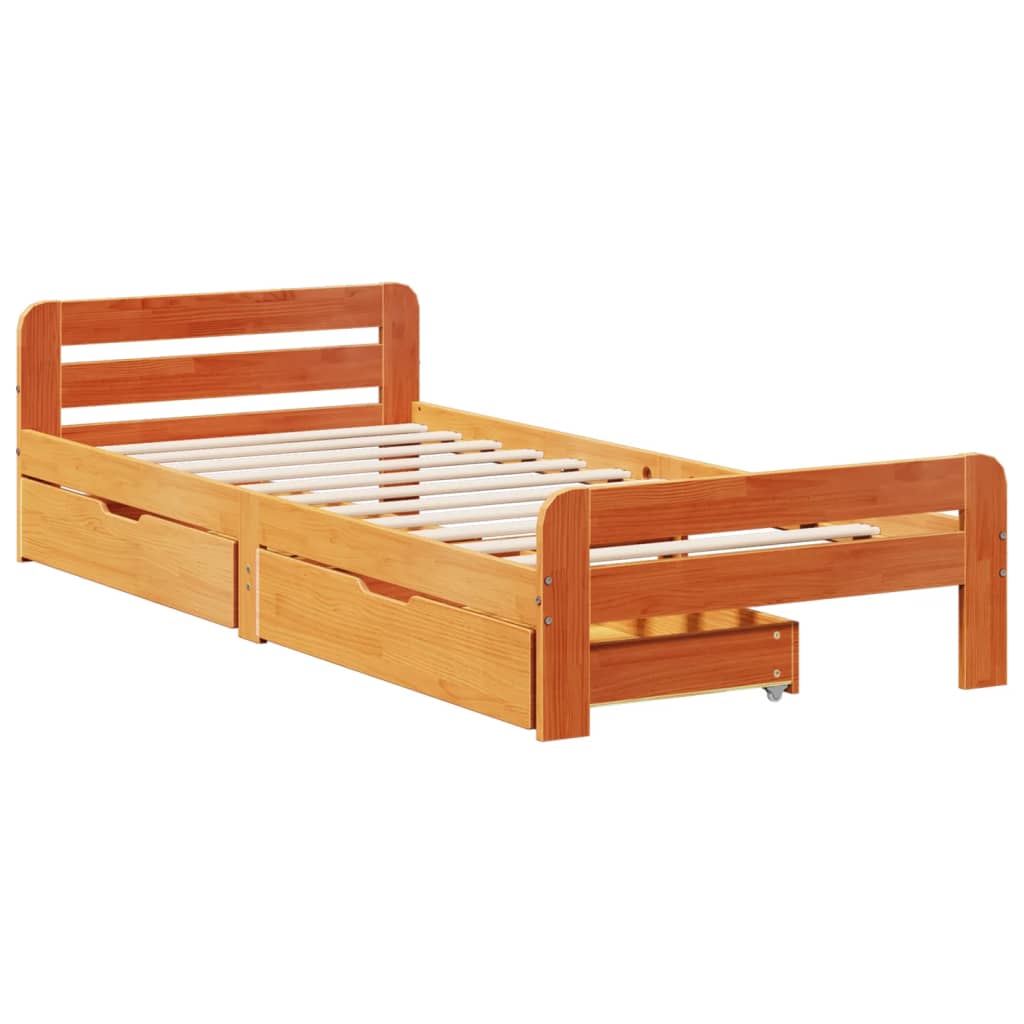 Bed frame without mattress brown wax 75x190 cm solid pine wood