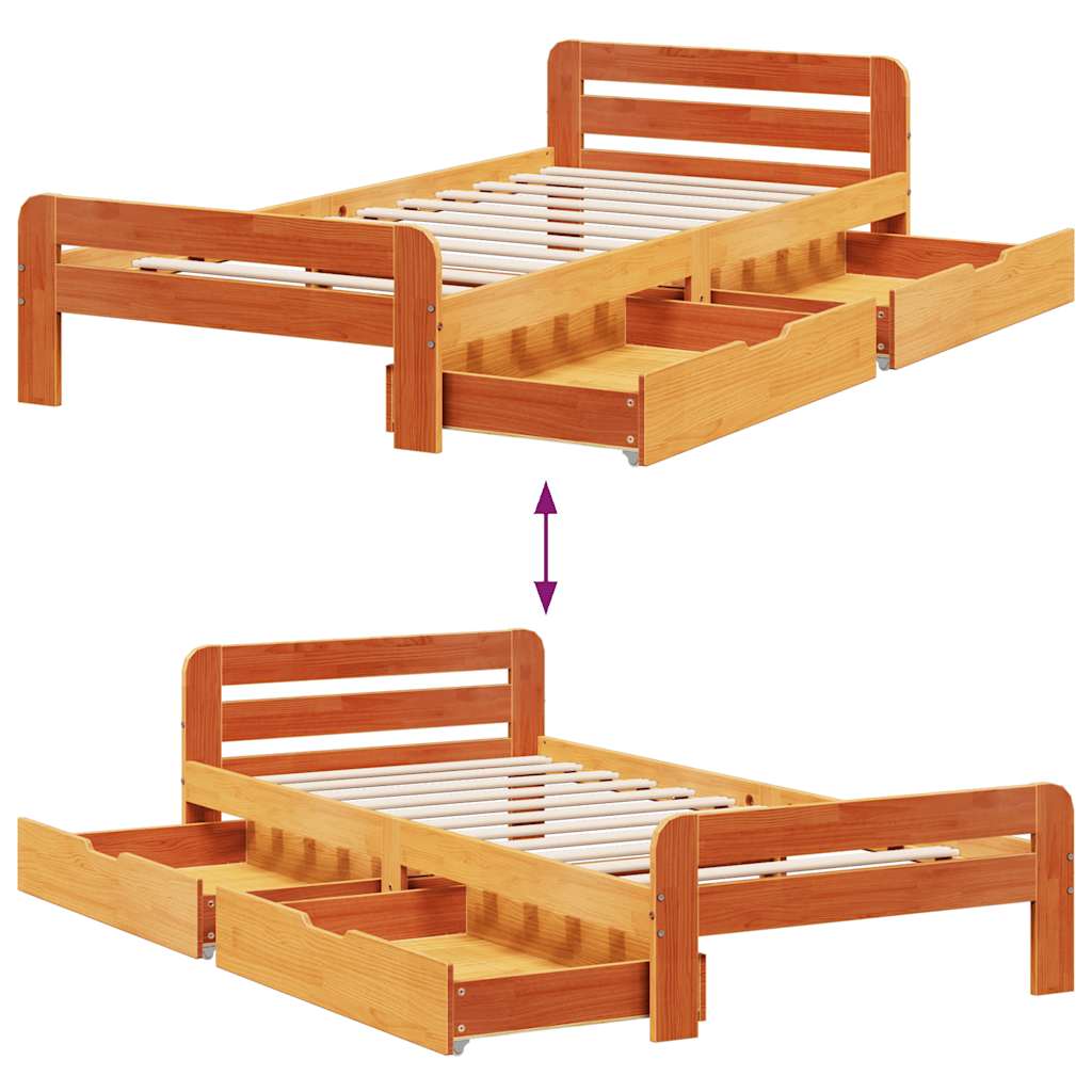 Bed frame without mattress brown wax 75x190 cm solid pine wood