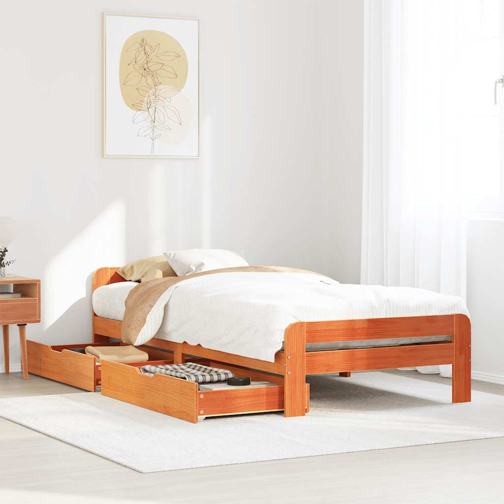 Bed frame without mattress brown wax 75x190 cm solid pine wood