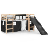 Children's loft bed and white/black curtains 80x200cm solid pine