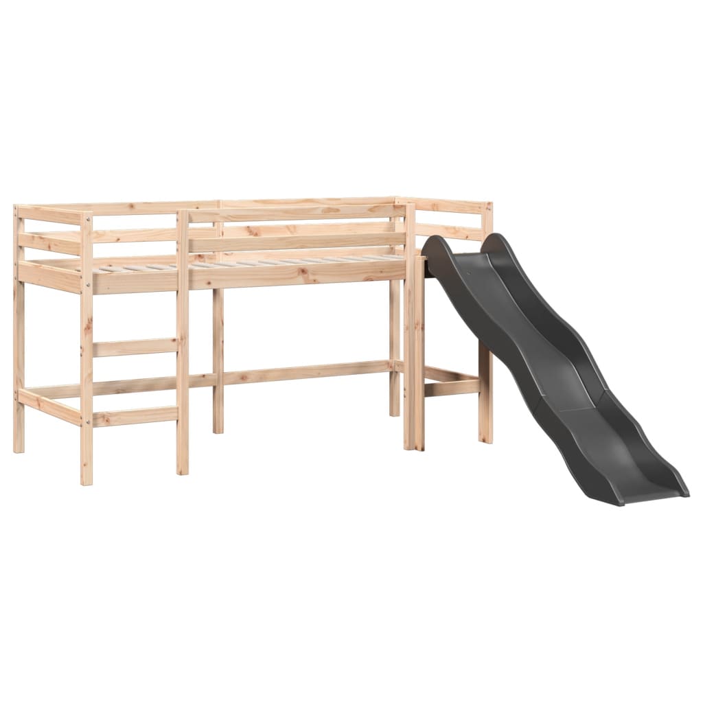 Hochbett für Kinder und rosa Vorhänge 80x200cm aus massivem Kiefernholz