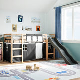 Children's loft bed and white/black curtains 90x200cm solid pine