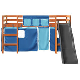 Lit mezzanine enfants et rideaux bleu 90x190cm bois pin massif