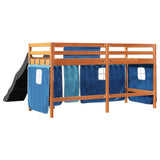 Lit mezzanine enfants et rideaux bleu 90x190cm bois pin massif