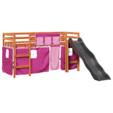 Lit mezzanine enfants et rideaux rose 90x190cm bois pin massif