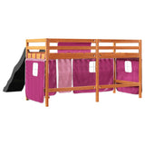 Lit mezzanine enfants et rideaux rose 90x190cm bois pin massif