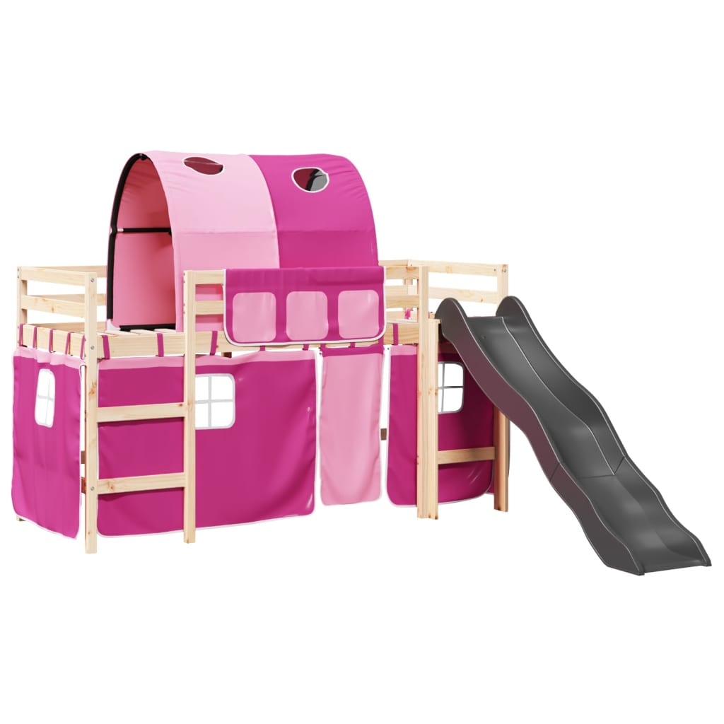 Children's loft bed with pink tunnel 80x200cm solid pine wood