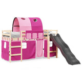 Children's loft bed with pink tunnel 80x200cm solid pine wood