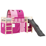 Children's loft bed with pink tunnel 80x200cm solid pine wood