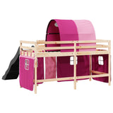 Children's loft bed with pink tunnel 80x200cm solid pine wood