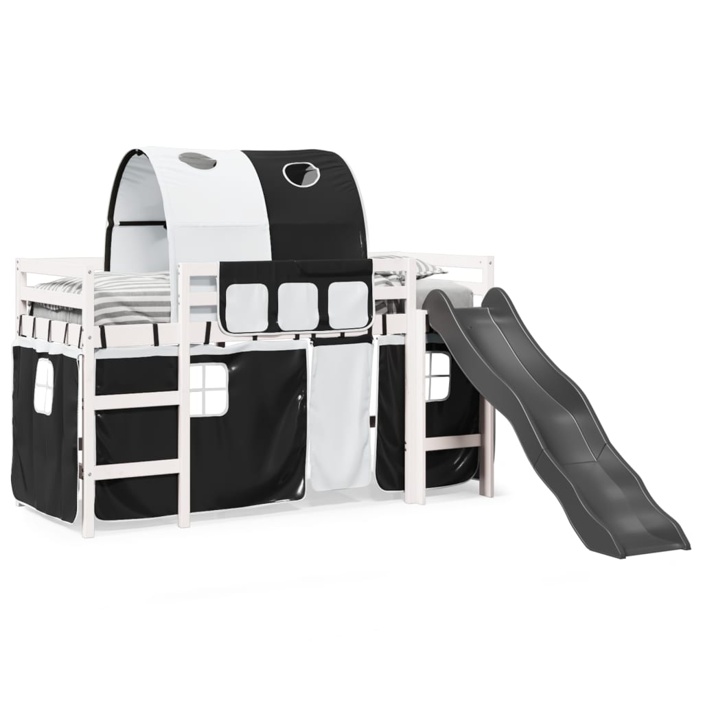 Children's loft bed and tunnel white/black 80x200cm solid pine