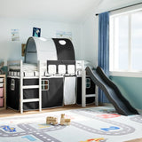 Children's loft bed and tunnel white/black 80x200cm solid pine