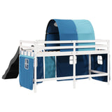 Lit mezzanine enfants avec tunnel bleu 80x200cm bois pin massif