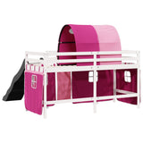 Lit mezzanine enfants avec tunnel rose 80x200cm bois pin massif