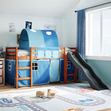 Hochbett für Kinder mit blauem Tunnel 80x200cm aus massivem Kiefernholz