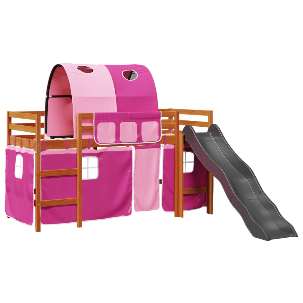 Children's loft bed with pink tunnel 80x200cm solid pine wood