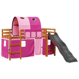 Children's loft bed with pink tunnel 80x200cm solid pine wood