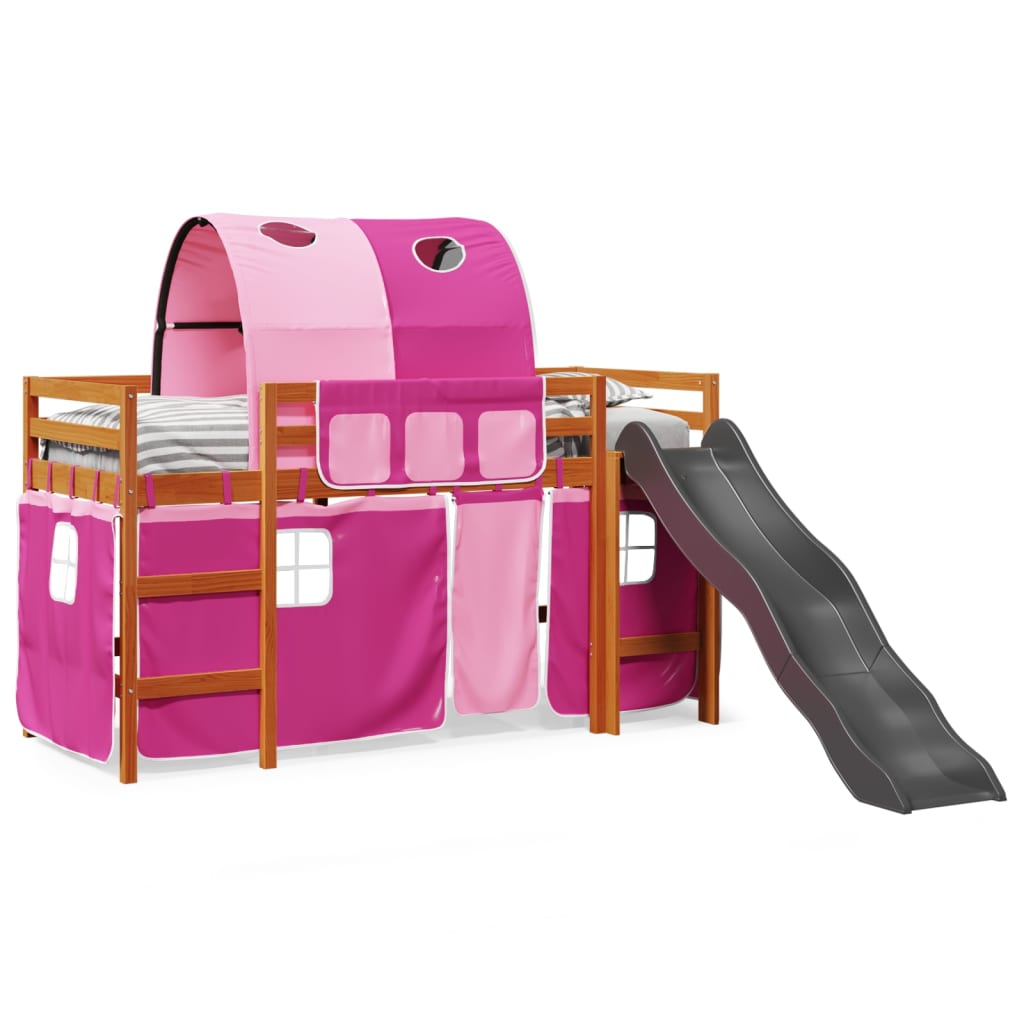 Children's loft bed with pink tunnel 80x200cm solid pine wood