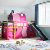 Children's loft bed with pink tunnel 80x200cm solid pine wood