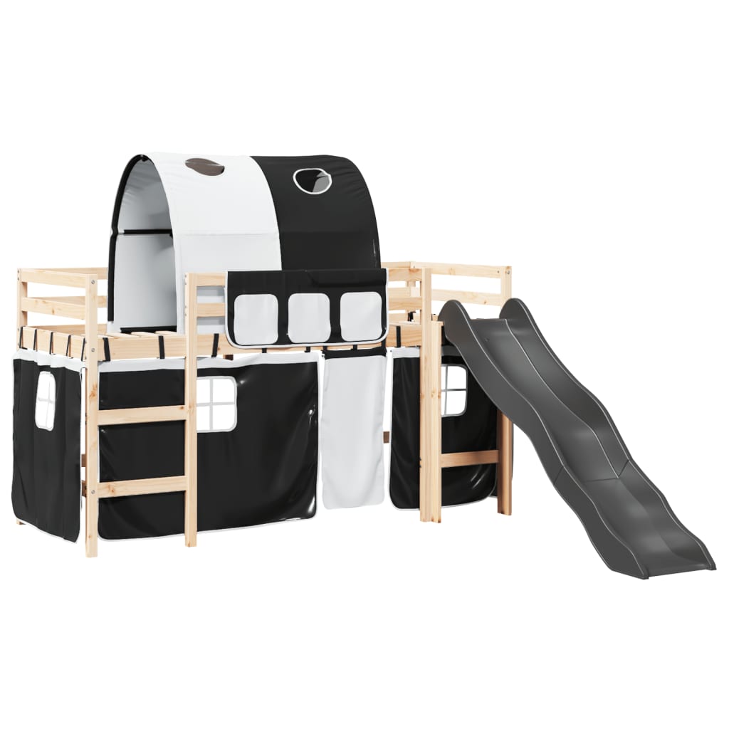 Lit mezzanine enfants et tunnel blanc/noir 90x200 cm pin massif