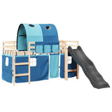 Lit mezzanine enfants et tunnel bleu 90x200cm bois pin massif