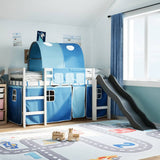 Children's loft bed and blue tunnel 90x200cm solid pine wood