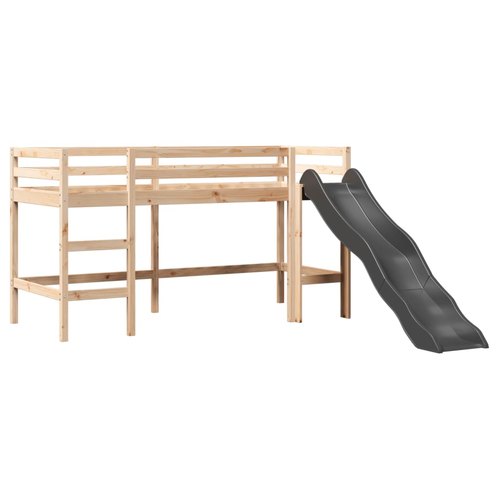 Lit mezzanine enfants et tunnel bleu 90x190 cm bois pin massif