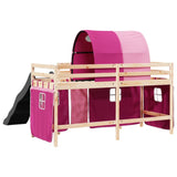 Lit mezzanine enfants avec tunnel rose 90x190cm bois pin massif